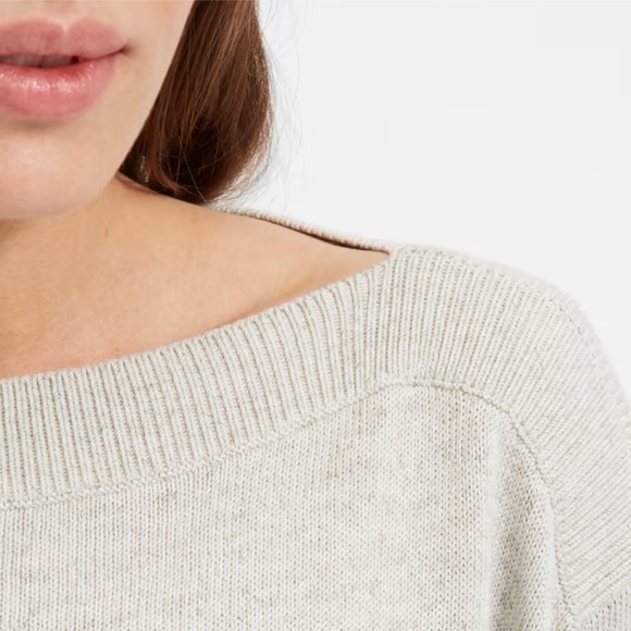 everlane  soft cotton boatneck pullover sweater in heathered grey, size small - Picture 5 of 7